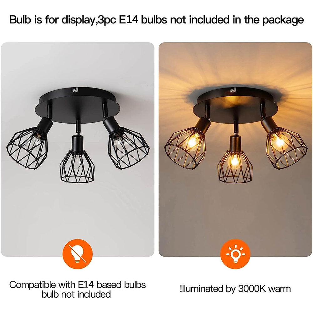 Taklampa med justerbara spotlights i svart
