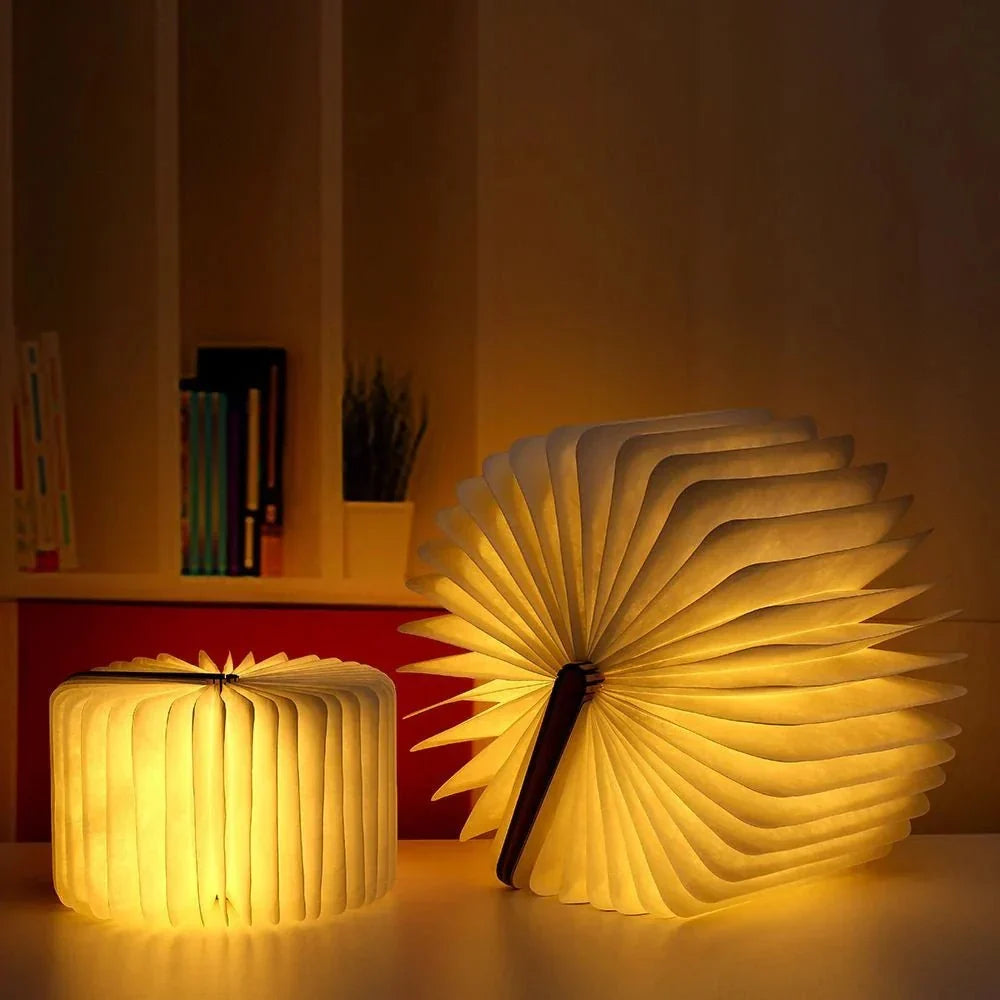 Hopfällbar bordslampa i bokform