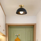 Plafond i matt metall med mässingsdetalj