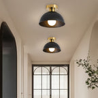 Plafond i matt metall med mässingsdetalj