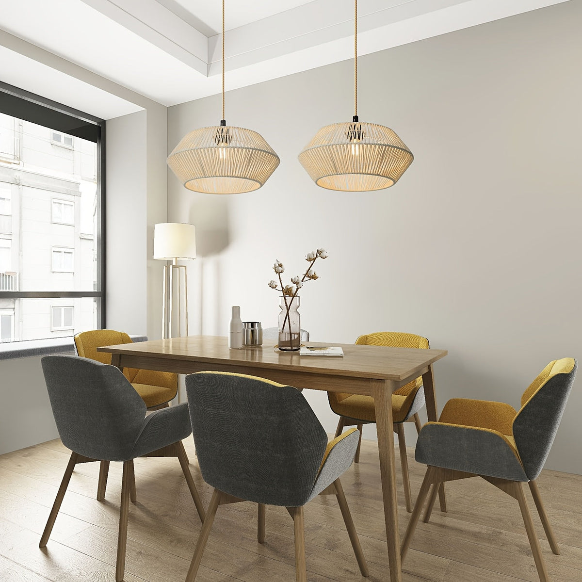 Lampskärm i flätat pappersrep