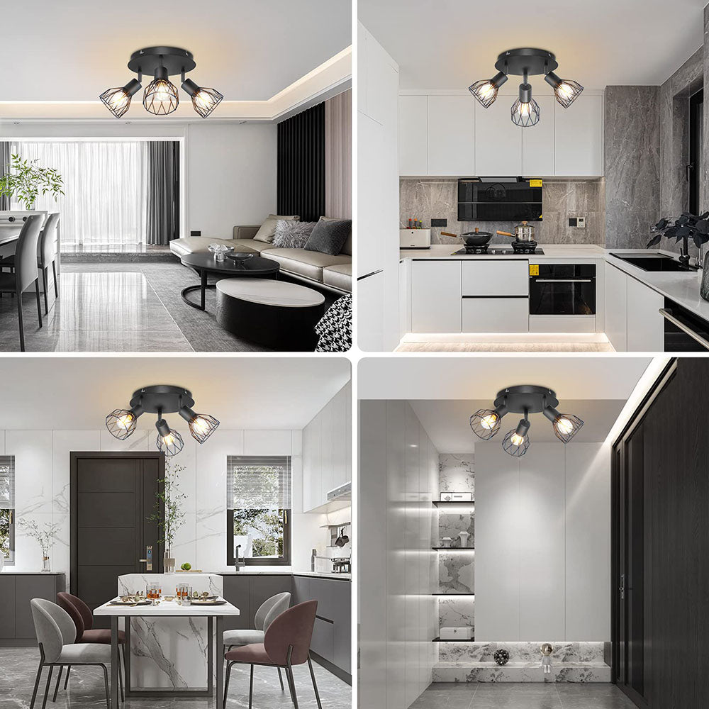 Taklampa med justerbara spotlights i svart