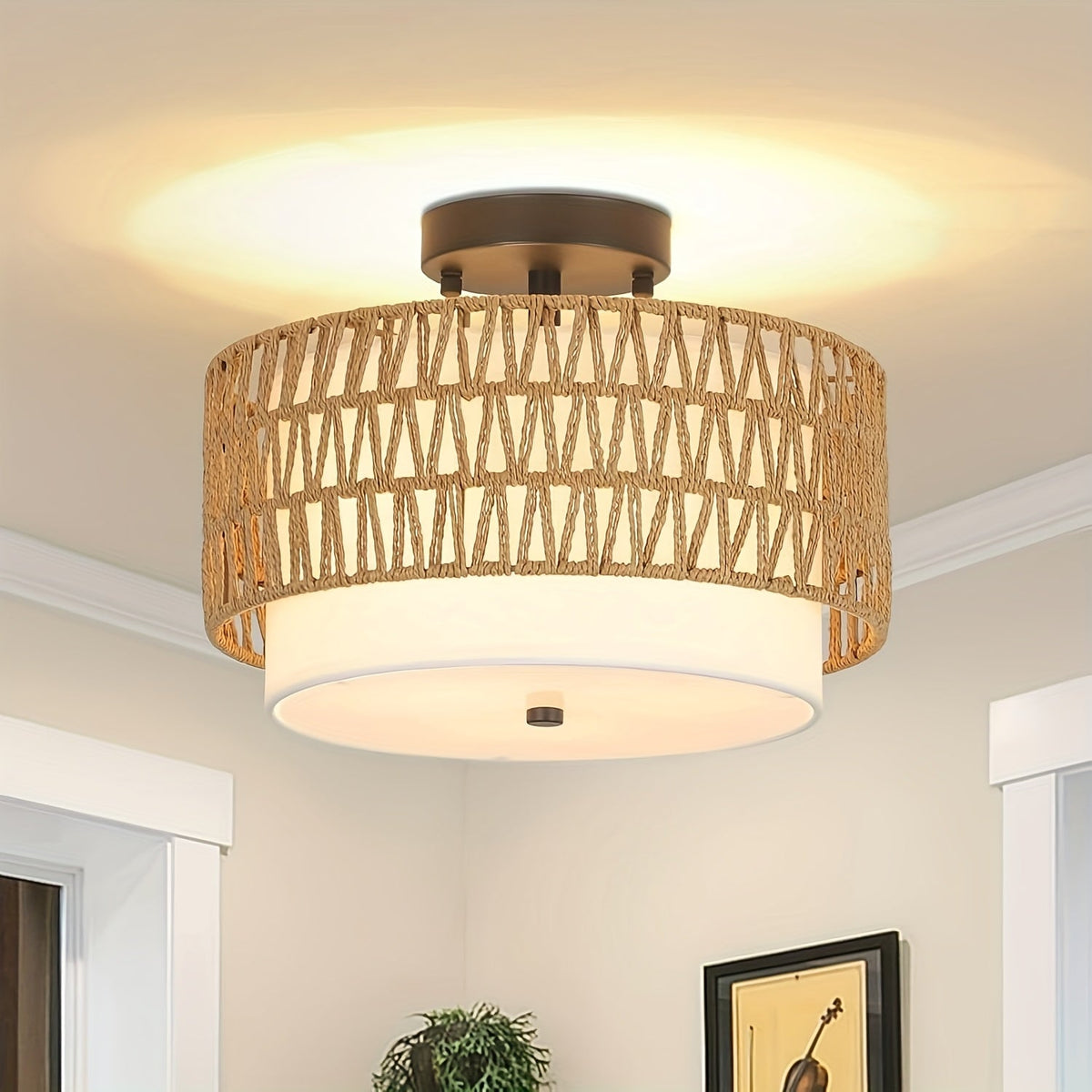 Plafond i rotting med linneskärm