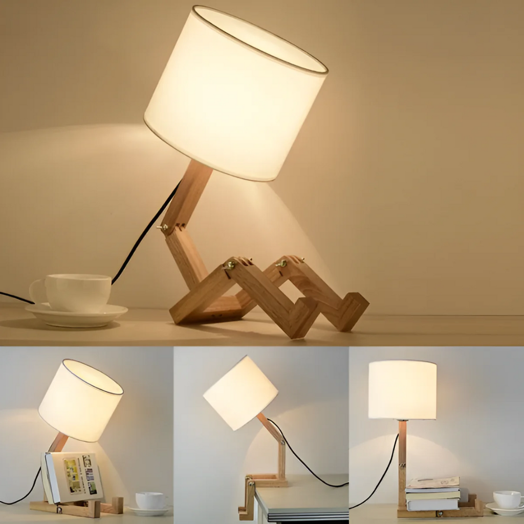 Bordslampa i trä med ställbara leder