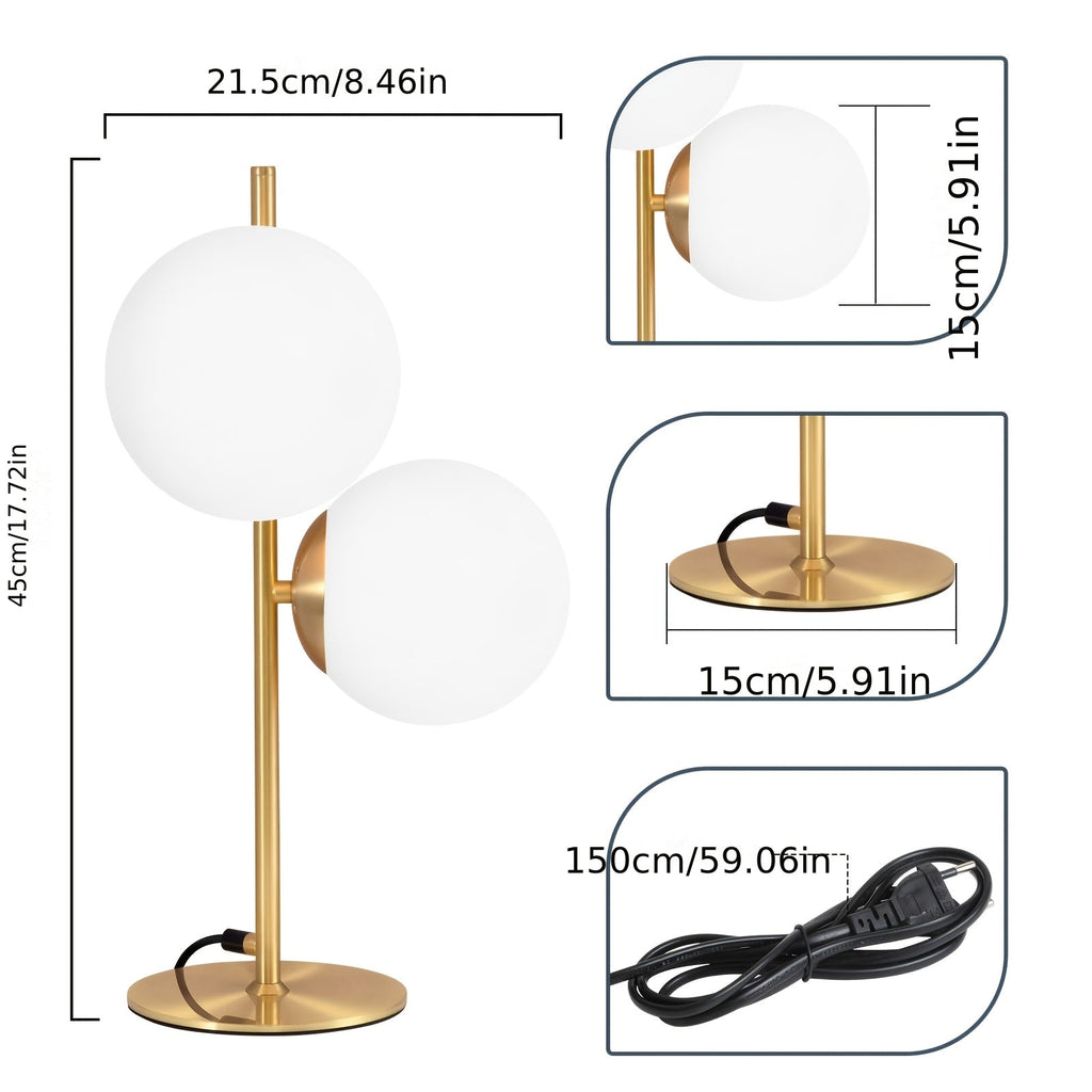 Bordslampa i mässing med vit glaskupa