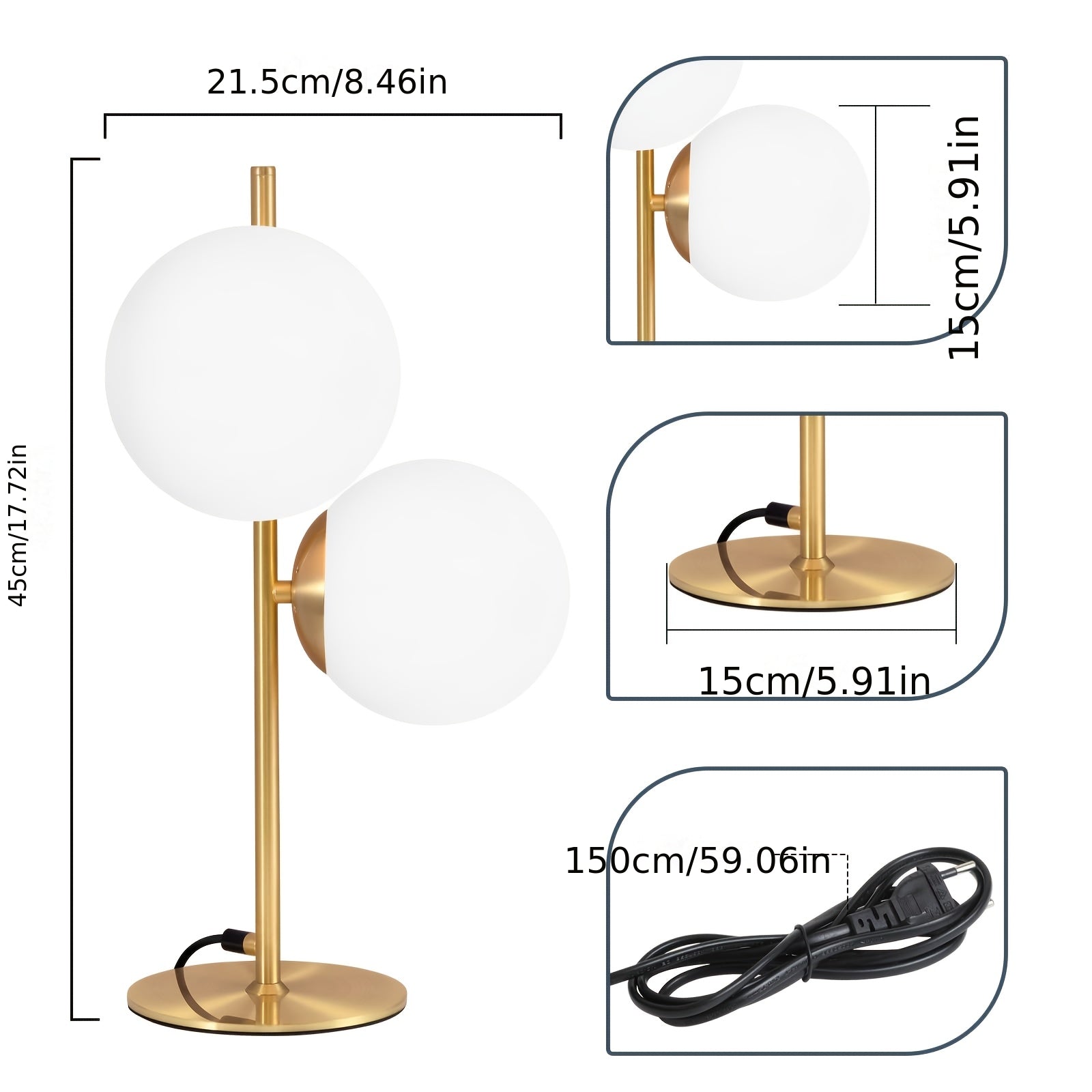 Bordslampa i mässing med vit glaskupa