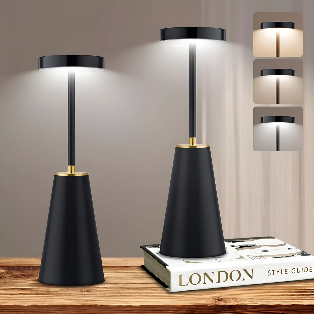 Sladdlös bordslampa med guldkant