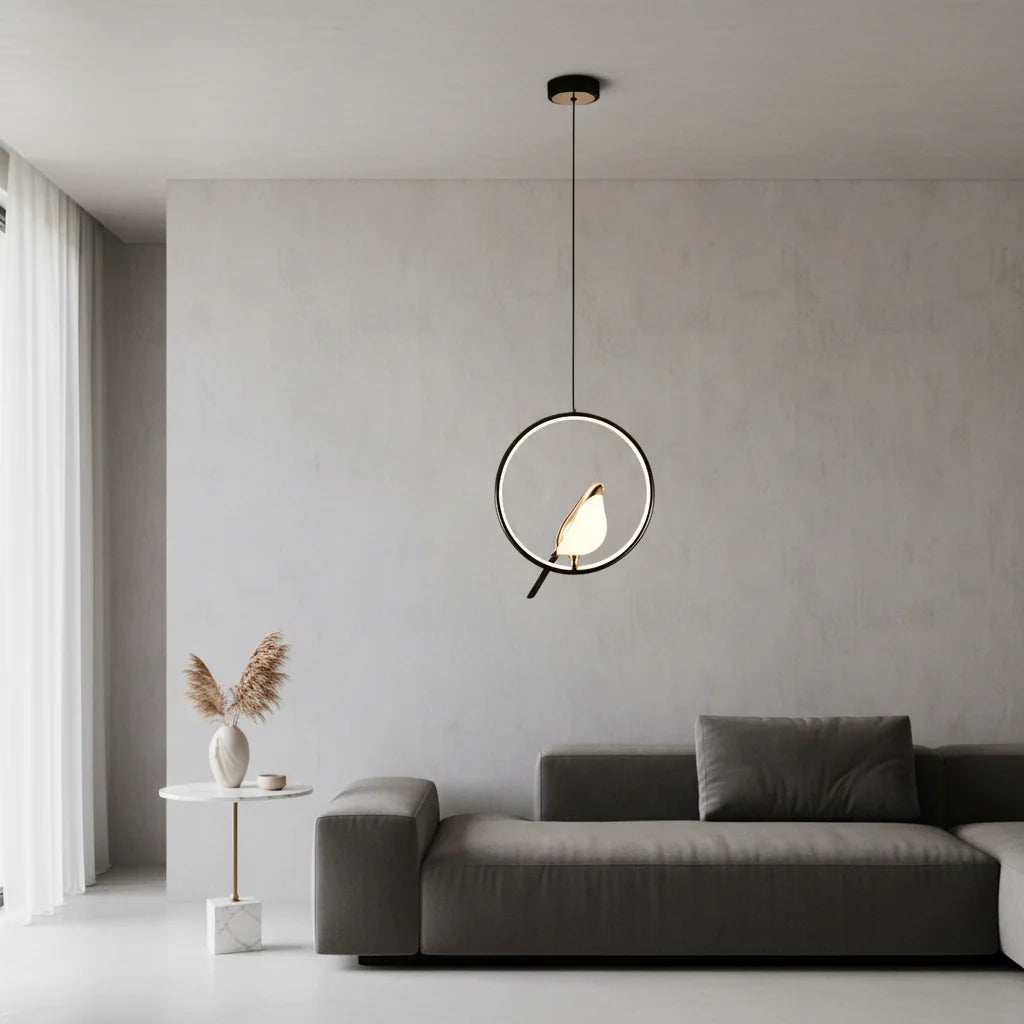 Taklampa med fågelmotiv i ring