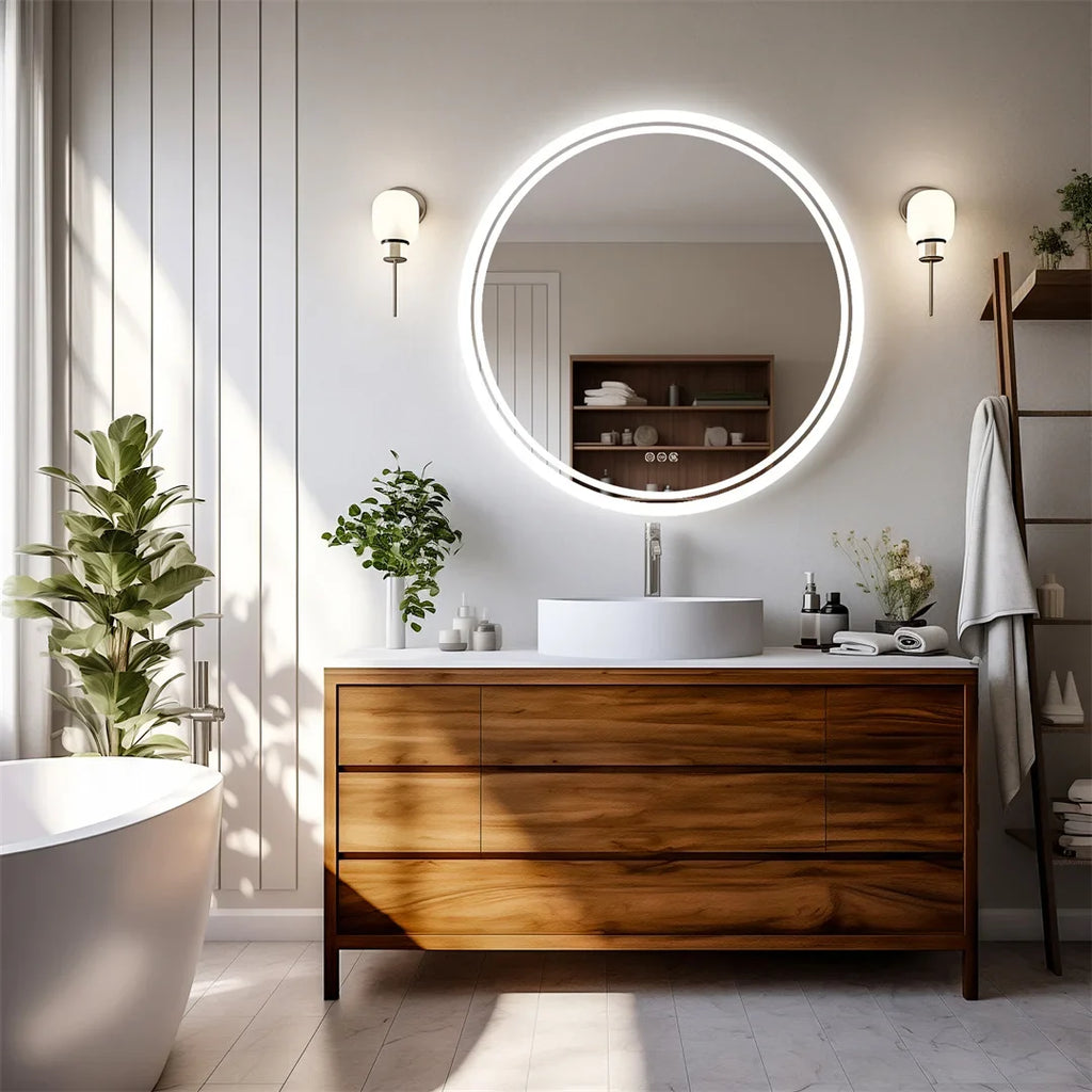 Rund badrumsspegel med LED och antiimma
