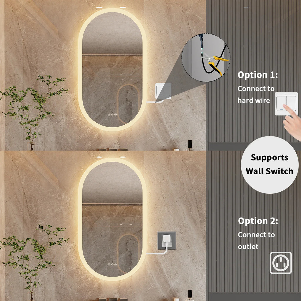 Oval badrumsspegel med LED och antiimma