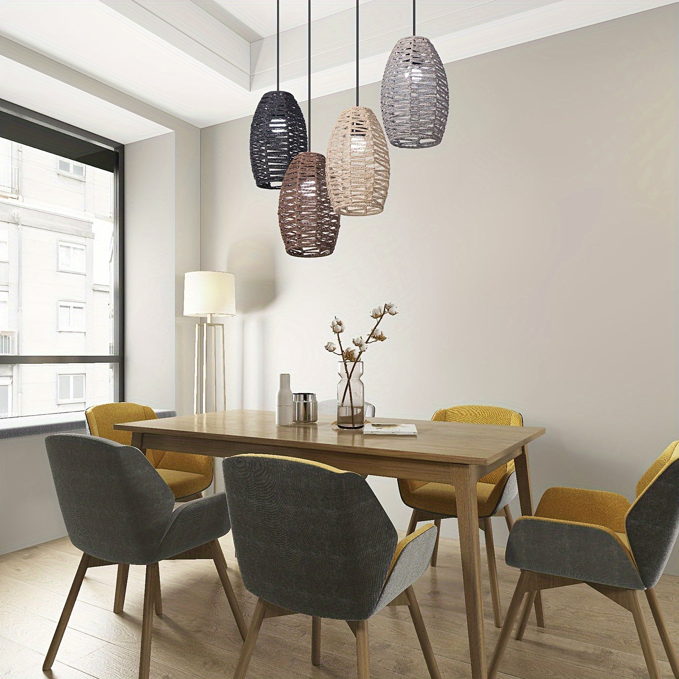 Lampskärm i flätat pappersrep