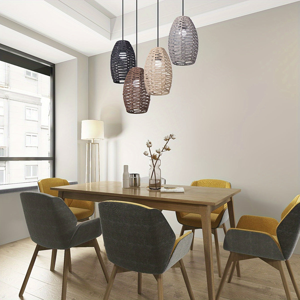 Lampskärm i flätat pappersrep