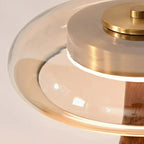 Bordslampa i glas, trä och mässing